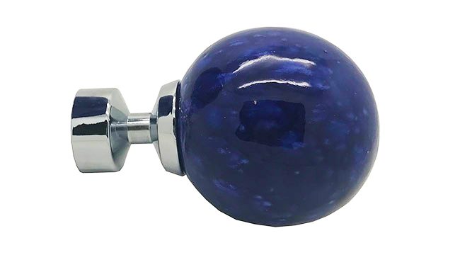 Funky Finials - 28mm Deep Blue Glazed Ball Finials - Chrome