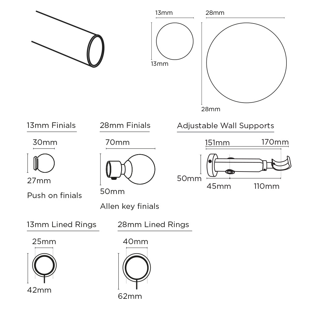Speedy 13/28mm 180cm Ball Double Pole set Satin Silver