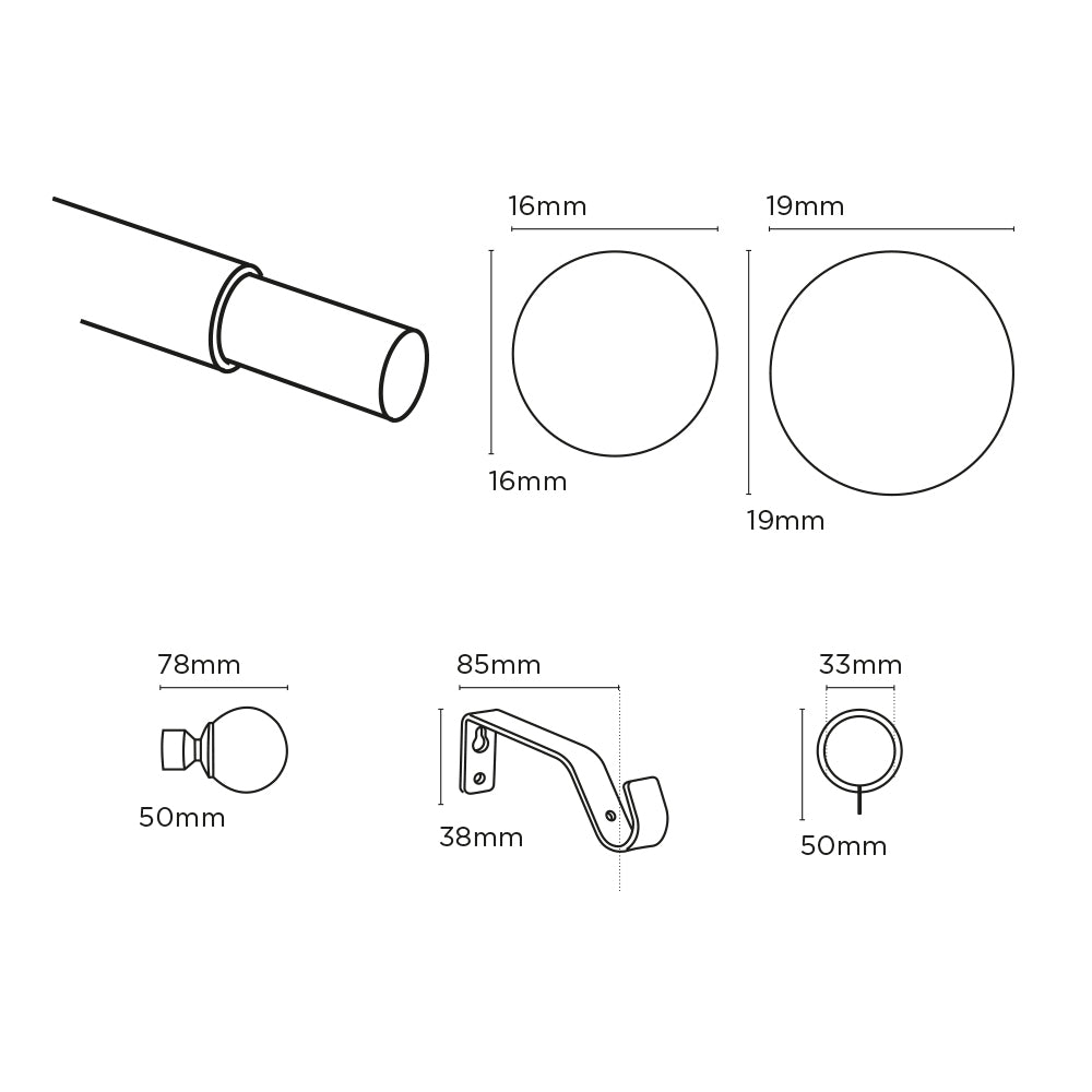 Speedy 16/19mm 170-300cm Ball Pole set Satin Silver