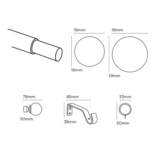 Speedy 16/19mm 170-300cm Ball Pole set Antique Brass