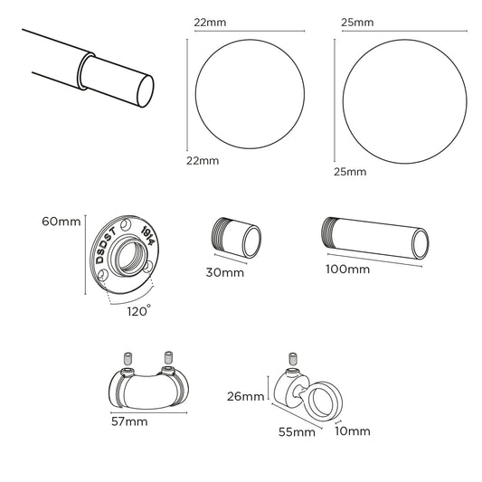 Speedy 22-25mm 120-210cm Industrial Style Pole set Gun Metal