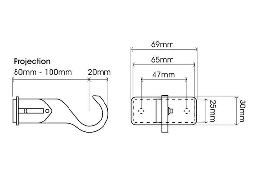 25mm Arc China White Extendable Mid/Ceiling Bracket - single