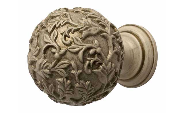 55mm Modern Country Floral Ball Finial Brushed Cream