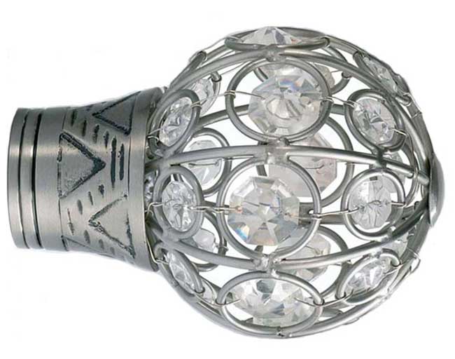 35mm Galleria Brushed Silver Jewelled Cage Finial