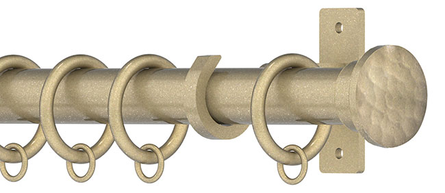 25mm Arc Soft Brass Hammered Disc Curtain Pole 200cm