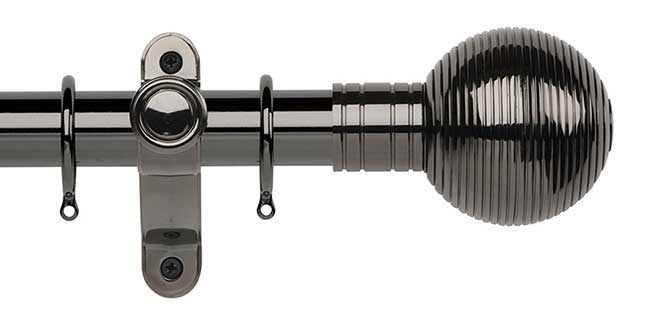 35mm Galleria Metals Black Nickel Ribbed Ball Curtain Pole 3