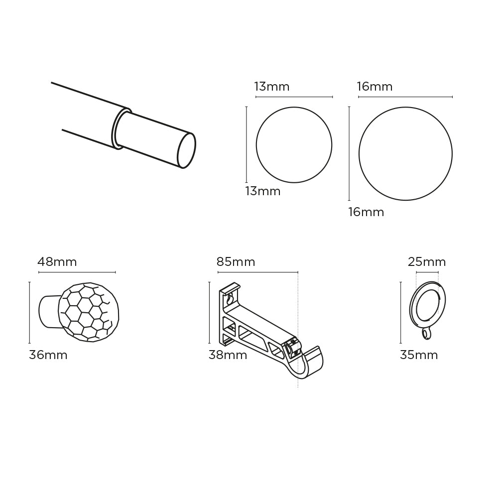 Speedy 13-16mm 120-210cm Simply Acrylic Ball Pole set Black