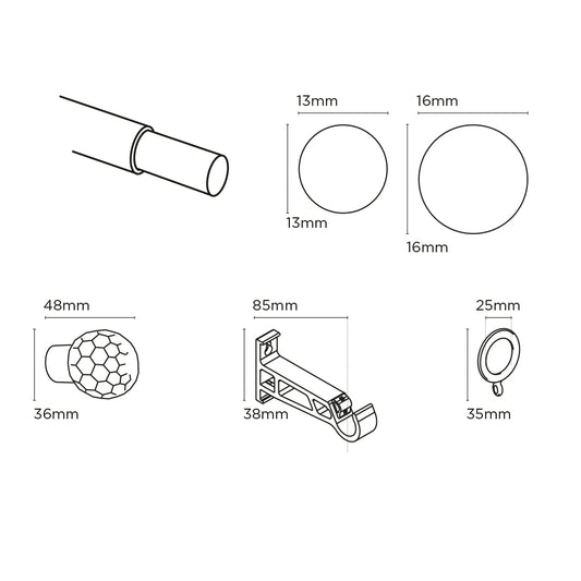 Speedy 13-16mm 120-210cm Simply Acrylic Ball Pole set Silver