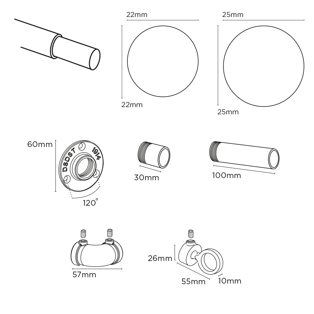 Speedy 22-25mm 70-120cm Industrial Style Pole set Gun Metal