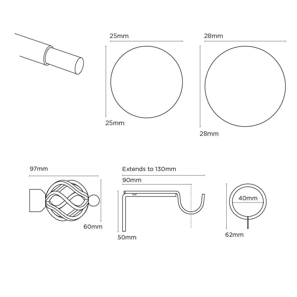 Speedy 25-28mm 200-380cm Pristine Cage Pole set Satin Silver
