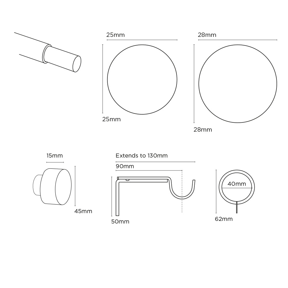 Speedy 25-28mm 120-210cm Pristine Stud Pole Set Satin Silver