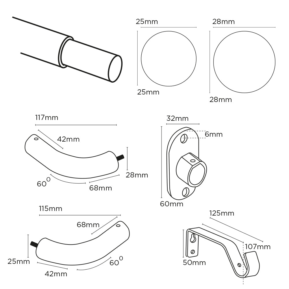 Speedy 25-28mm 170-300cm Room Darkening Pole set Antique Brass
