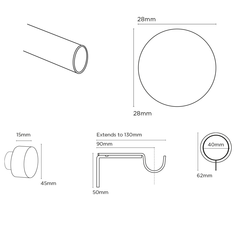 Speedy 28mm 125cm Stud Pole set Satin Silver