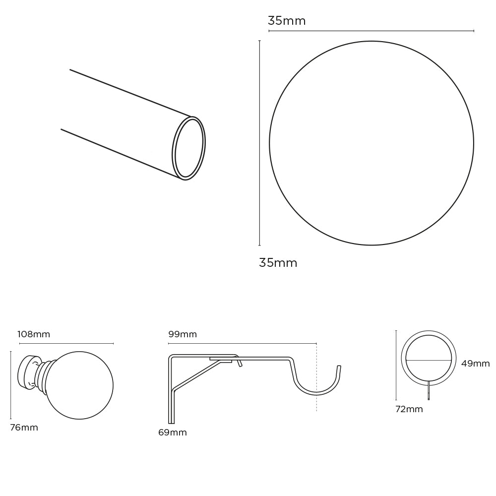 Speedy 35mm 360cm Ball Pole set Satin Silver