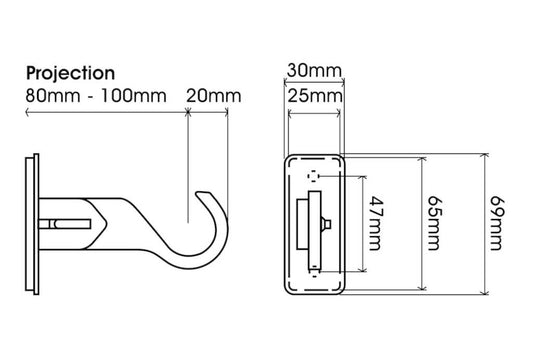 25mm Arc China White Extendable End Bracket - single