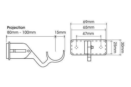 25mm Arc Bronze Extendable Passing Bracket - single