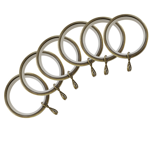 Jones Curtain Rings Antique Brass - Pack of 6 - for 28mm pole